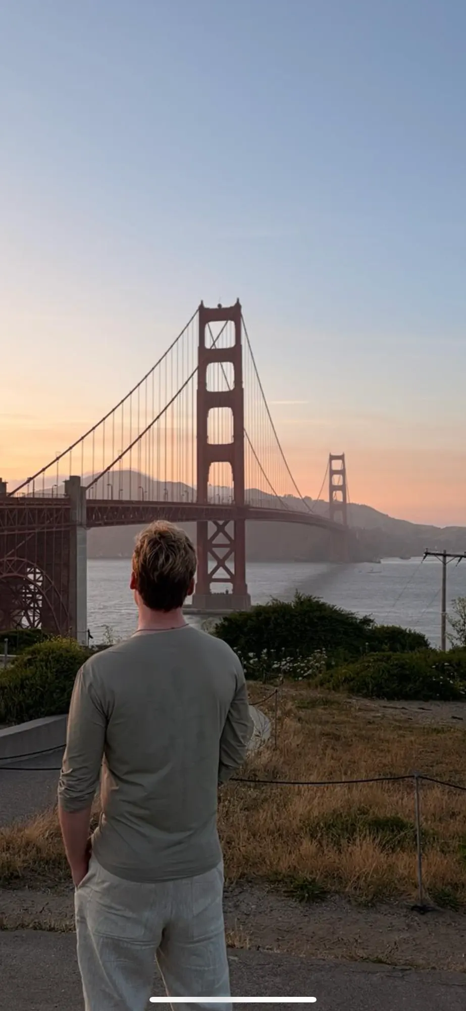 Mac O’Brien looking out at the Golden Gate Bridge in San Francisco